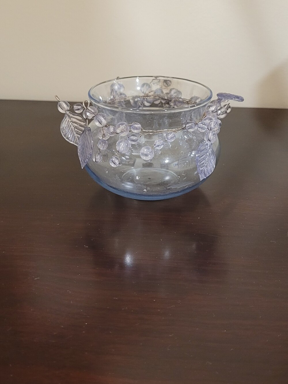 Decorative 3" Glass Bowl with Wire Leaf Rim